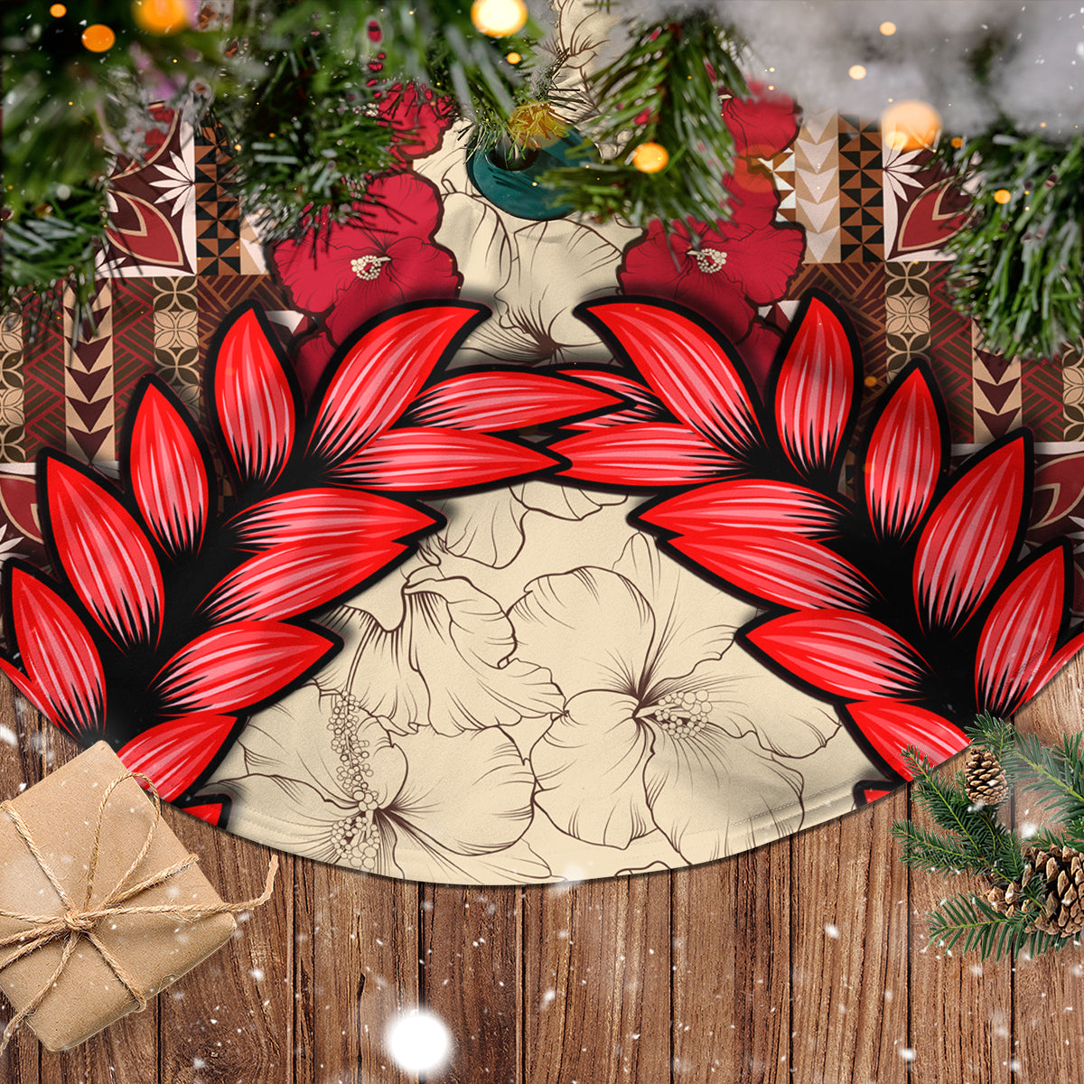 Samoa Siapo Tree Skirt Tapa Pattern Mix Ula Fala Hibiscus LT14 - Polynesian Pride