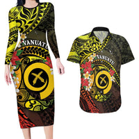 Vanuatu Christmas Couples Matching Long Sleeve Bodycon Dress and Hawaiian Shirt Vanuatuan Pig Tusk - Meri Krismas! LT14 Black - Polynesian Pride