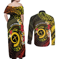 Vanuatu Christmas Couples Matching Off Shoulder Maxi Dress and Long Sleeve Button Shirt Vanuatuan Pig Tusk - Meri Krismas! LT14 - Polynesian Pride