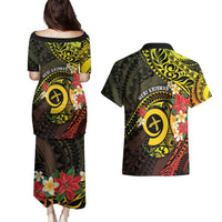 Vanuatu Christmas Couples Matching Puletasi and Hawaiian Shirt Vanuatuan Pig Tusk - Meri Krismas! LT14 - Polynesian Pride