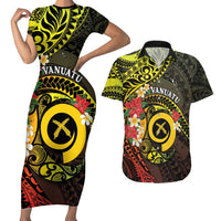 Vanuatu Christmas Couples Matching Short Sleeve Bodycon Dress and Hawaiian Shirt Vanuatuan Pig Tusk - Meri Krismas! LT14 Black - Polynesian Pride