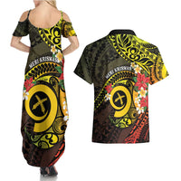 Vanuatu Christmas Couples Matching Summer Maxi Dress and Hawaiian Shirt Vanuatuan Pig Tusk - Meri Krismas! LT14 - Polynesian Pride
