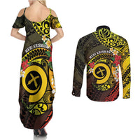 Vanuatu Christmas Couples Matching Summer Maxi Dress and Long Sleeve Button Shirt Vanuatuan Pig Tusk - Meri Krismas! LT14 - Polynesian Pride