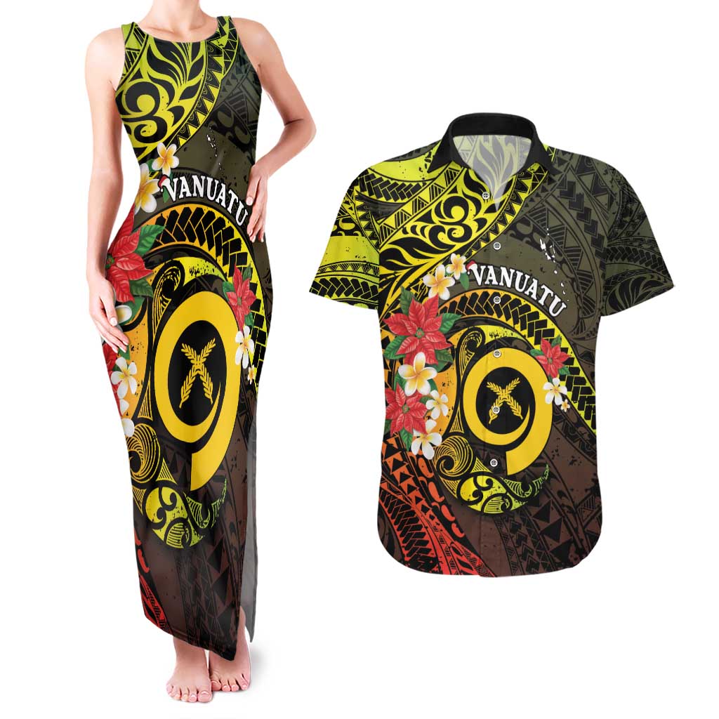 Vanuatu Christmas Couples Matching Tank Maxi Dress and Hawaiian Shirt Vanuatuan Pig Tusk - Meri Krismas! LT14 Black - Polynesian Pride