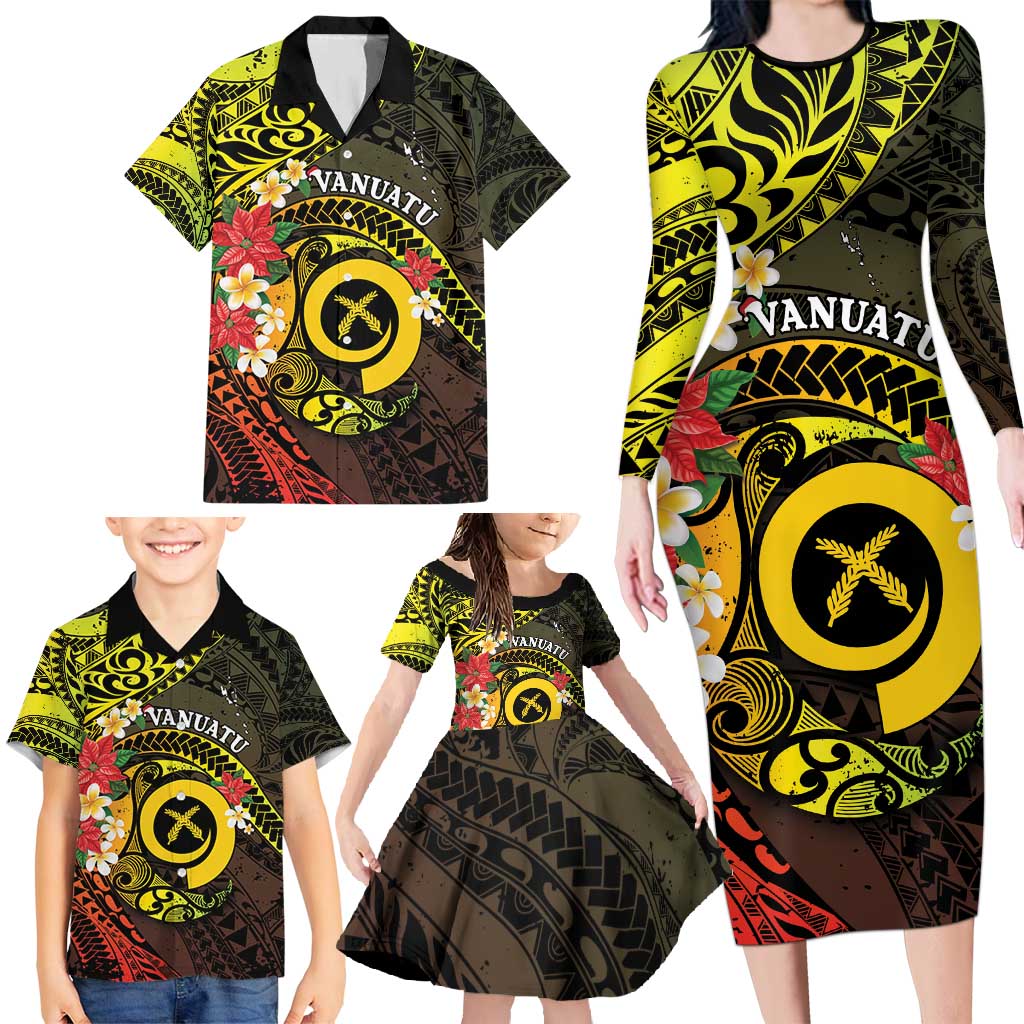 Vanuatu Christmas Family Matching Long Sleeve Bodycon Dress and Hawaiian Shirt Vanuatuan Pig Tusk - Meri Krismas! LT14 - Polynesian Pride