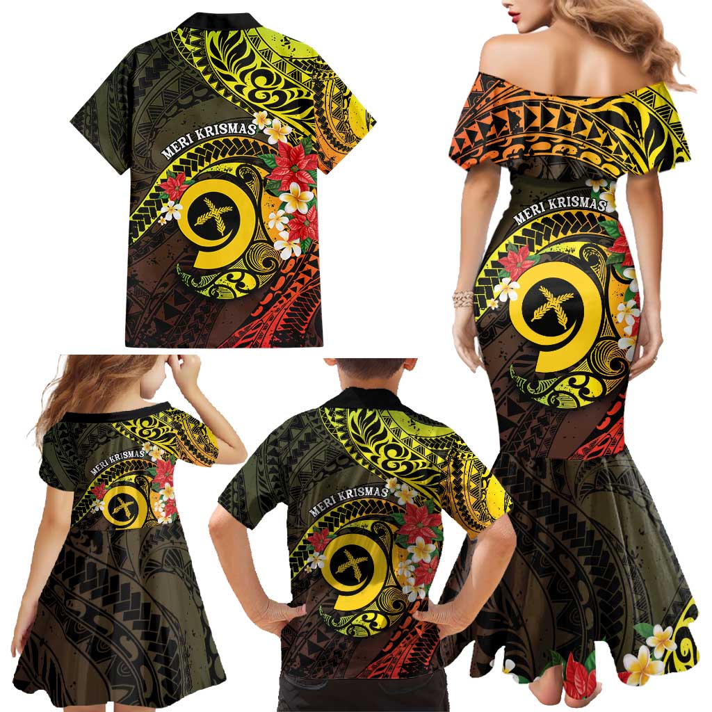 Vanuatu Christmas Family Matching Mermaid Dress and Hawaiian Shirt Vanuatuan Pig Tusk - Meri Krismas! LT14 - Polynesian Pride