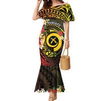 Vanuatu Christmas Family Matching Mermaid Dress and Hawaiian Shirt Vanuatuan Pig Tusk - Meri Krismas! LT14 Mom's Dress Black - Polynesian Pride