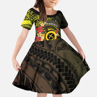 Vanuatu Christmas Family Matching Off The Shoulder Long Sleeve Dress and Hawaiian Shirt Vanuatuan Pig Tusk - Meri Krismas! LT14 Daughter's Dress Black - Polynesian Pride