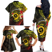 Vanuatu Christmas Family Matching Off The Shoulder Long Sleeve Dress and Hawaiian Shirt Vanuatuan Pig Tusk - Meri Krismas! LT14 - Polynesian Pride
