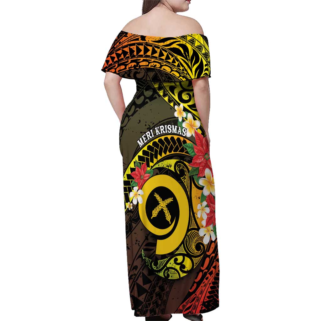 Vanuatu Christmas Family Matching Off Shoulder Maxi Dress and Hawaiian Shirt Vanuatuan Pig Tusk - Meri Krismas! LT14 - Polynesian Pride