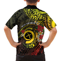 Vanuatu Christmas Family Matching Off Shoulder Short Dress and Hawaiian Shirt Vanuatuan Pig Tusk - Meri Krismas! LT14 - Polynesian Pride
