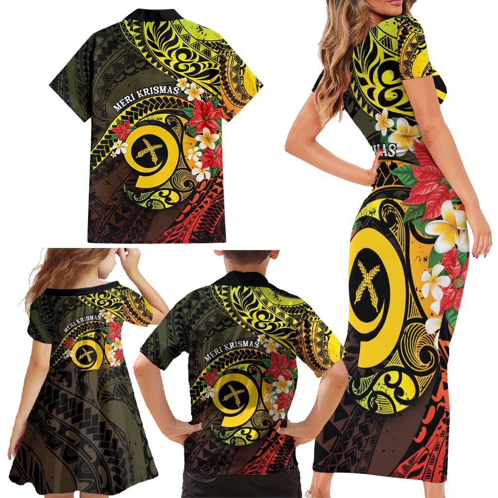 Vanuatu Christmas Family Matching Short Sleeve Bodycon Dress and Hawaiian Shirt Vanuatuan Pig Tusk - Meri Krismas! LT14 - Polynesian Pride