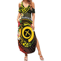 Vanuatu Christmas Family Matching Summer Maxi Dress and Hawaiian Shirt Vanuatuan Pig Tusk - Meri Krismas! LT14 Mom's Dress Black - Polynesian Pride