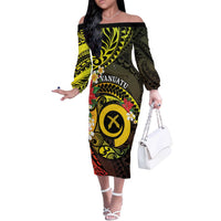 Vanuatu Christmas Off The Shoulder Long Sleeve Dress Vanuatuan Pig Tusk - Meri Krismas! LT14 Women Black - Polynesian Pride