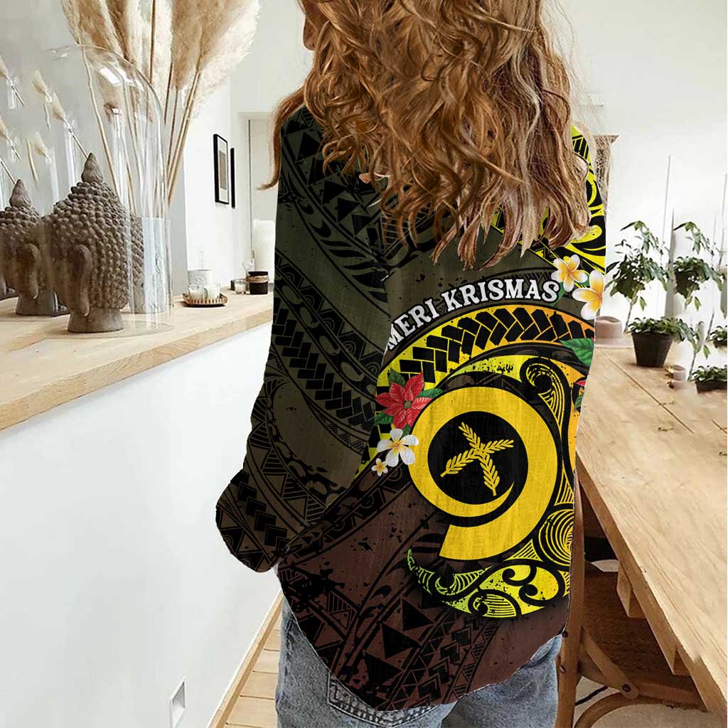 Vanuatu Christmas Women Casual Shirt Vanuatuan Pig Tusk - Meri Krismas! LT14 - Polynesian Pride