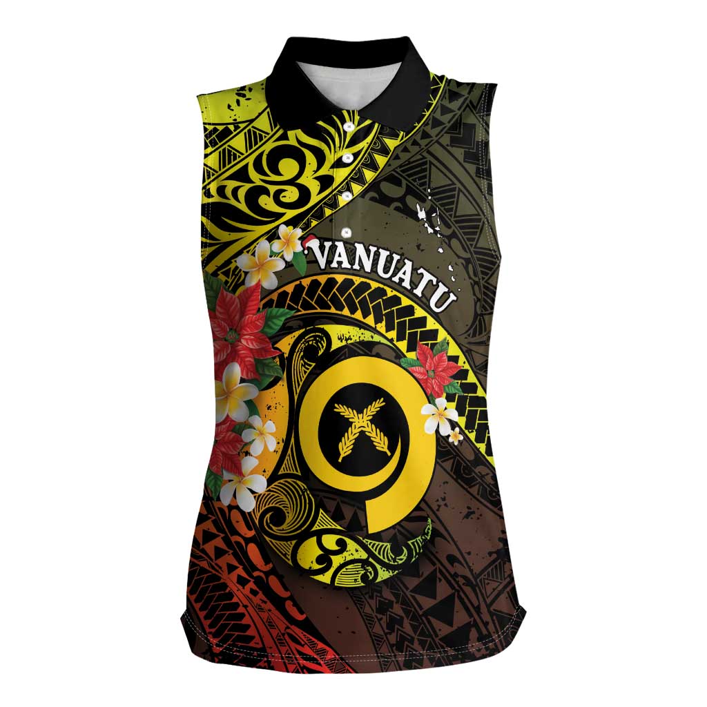 Vanuatu Christmas Women Sleeveless Polo Shirt Vanuatuan Pig Tusk - Meri Krismas! LT14 Female Black - Polynesian Pride