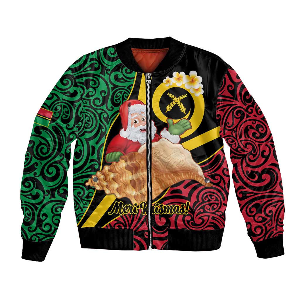 Vanuatu Christmas Bomber Jacket Vanuatuan Conch Shell - Meri Krismas! LT14 Unisex Black - Polynesian Pride