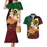Vanuatu Christmas Couples Matching Mermaid Dress and Hawaiian Shirt Vanuatuan Conch Shell - Meri Krismas! LT14 Black - Polynesian Pride