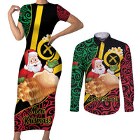 Vanuatu Christmas Couples Matching Short Sleeve Bodycon Dress and Long Sleeve Button Shirt Vanuatuan Conch Shell - Meri Krismas! LT14 Black - Polynesian Pride