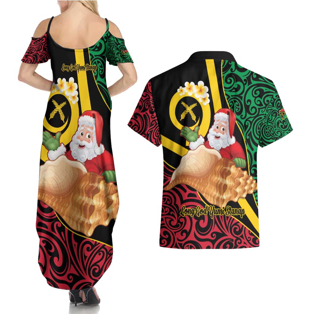 Vanuatu Christmas Couples Matching Summer Maxi Dress and Hawaiian Shirt Vanuatuan Conch Shell - Meri Krismas! LT14 - Polynesian Pride