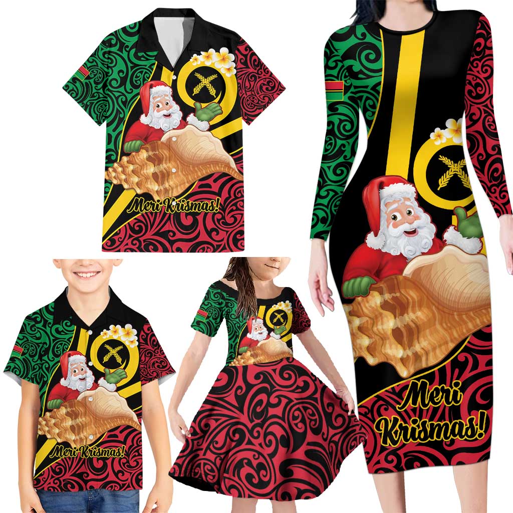 Vanuatu Christmas Family Matching Long Sleeve Bodycon Dress and Hawaiian Shirt Vanuatuan Conch Shell - Meri Krismas! LT14 - Polynesian Pride