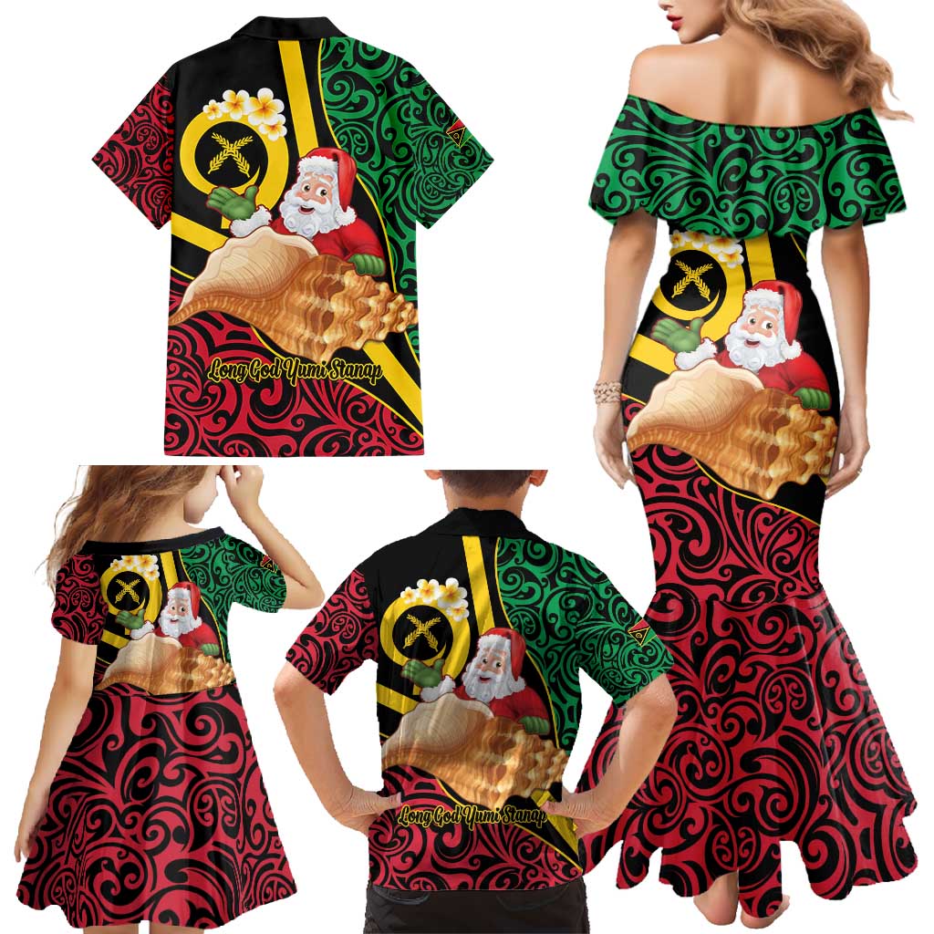 Vanuatu Christmas Family Matching Mermaid Dress and Hawaiian Shirt Vanuatuan Conch Shell - Meri Krismas! LT14 - Polynesian Pride