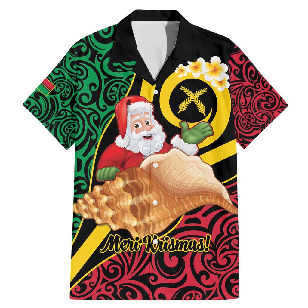 Vanuatu Christmas Family Matching Mermaid Dress and Hawaiian Shirt Vanuatuan Conch Shell - Meri Krismas! LT14 Dad's Shirt - Short Sleeve Black - Polynesian Pride