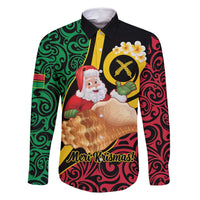 Vanuatu Christmas Family Matching Mermaid Dress and Hawaiian Shirt Vanuatuan Conch Shell - Meri Krismas! LT14 Dad's Shirt - Long Sleeve Black - Polynesian Pride