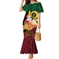 Vanuatu Christmas Family Matching Mermaid Dress and Hawaiian Shirt Vanuatuan Conch Shell - Meri Krismas! LT14 Mom's Dress Black - Polynesian Pride