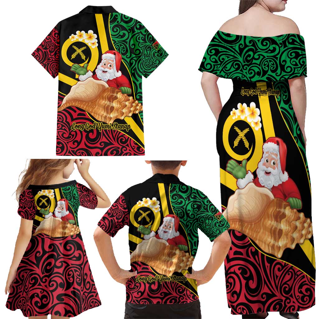Vanuatu Christmas Family Matching Off Shoulder Maxi Dress and Hawaiian Shirt Vanuatuan Conch Shell - Meri Krismas! LT14 - Polynesian Pride