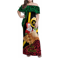 Vanuatu Christmas Family Matching Off Shoulder Maxi Dress and Hawaiian Shirt Vanuatuan Conch Shell - Meri Krismas! LT14 Mom's Dress Black - Polynesian Pride