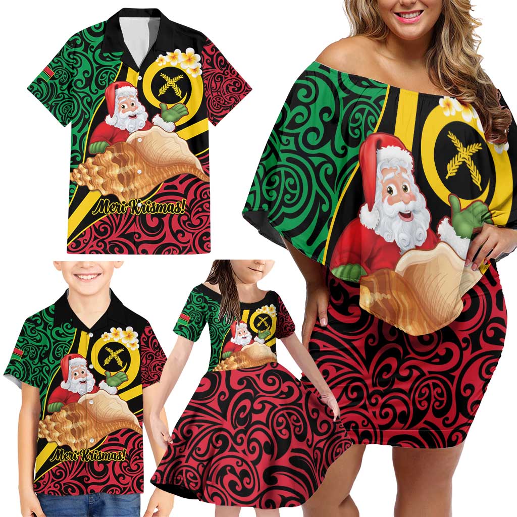 Vanuatu Christmas Family Matching Off Shoulder Short Dress and Hawaiian Shirt Vanuatuan Conch Shell - Meri Krismas! LT14 - Polynesian Pride