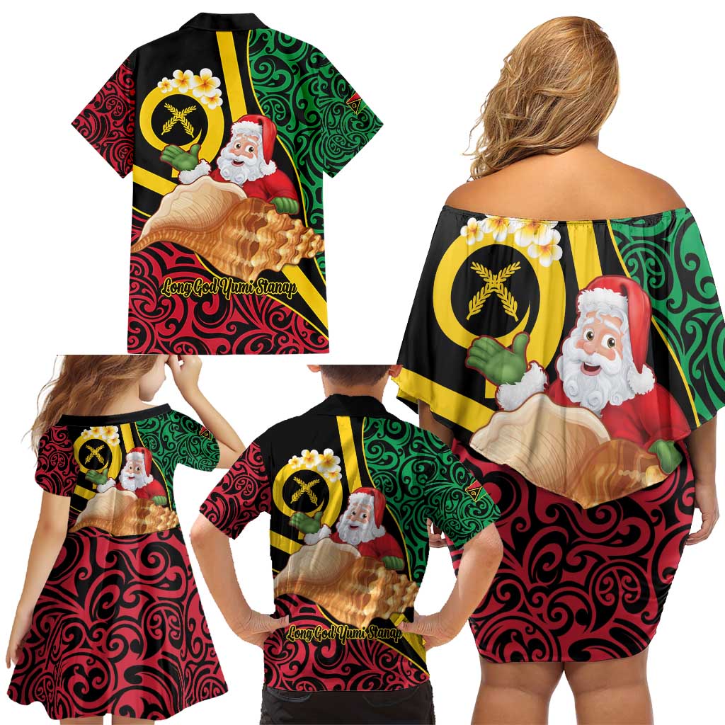 Vanuatu Christmas Family Matching Off Shoulder Short Dress and Hawaiian Shirt Vanuatuan Conch Shell - Meri Krismas! LT14 - Polynesian Pride
