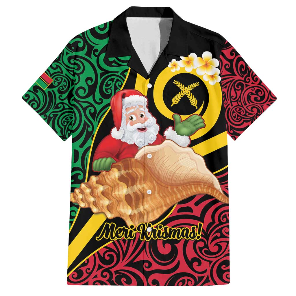 Vanuatu Christmas Family Matching Off Shoulder Short Dress and Hawaiian Shirt Vanuatuan Conch Shell - Meri Krismas! LT14 Dad's Shirt - Short Sleeve Black - Polynesian Pride