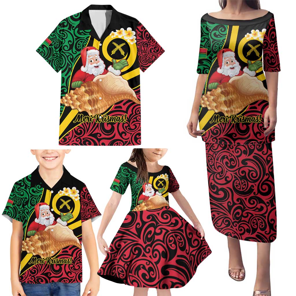 Vanuatu Christmas Family Matching Puletasi and Hawaiian Shirt Vanuatuan Conch Shell - Meri Krismas! LT14 - Polynesian Pride