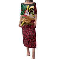 Vanuatu Christmas Family Matching Puletasi and Hawaiian Shirt Vanuatuan Conch Shell - Meri Krismas! LT14 Mom's Dress Black - Polynesian Pride