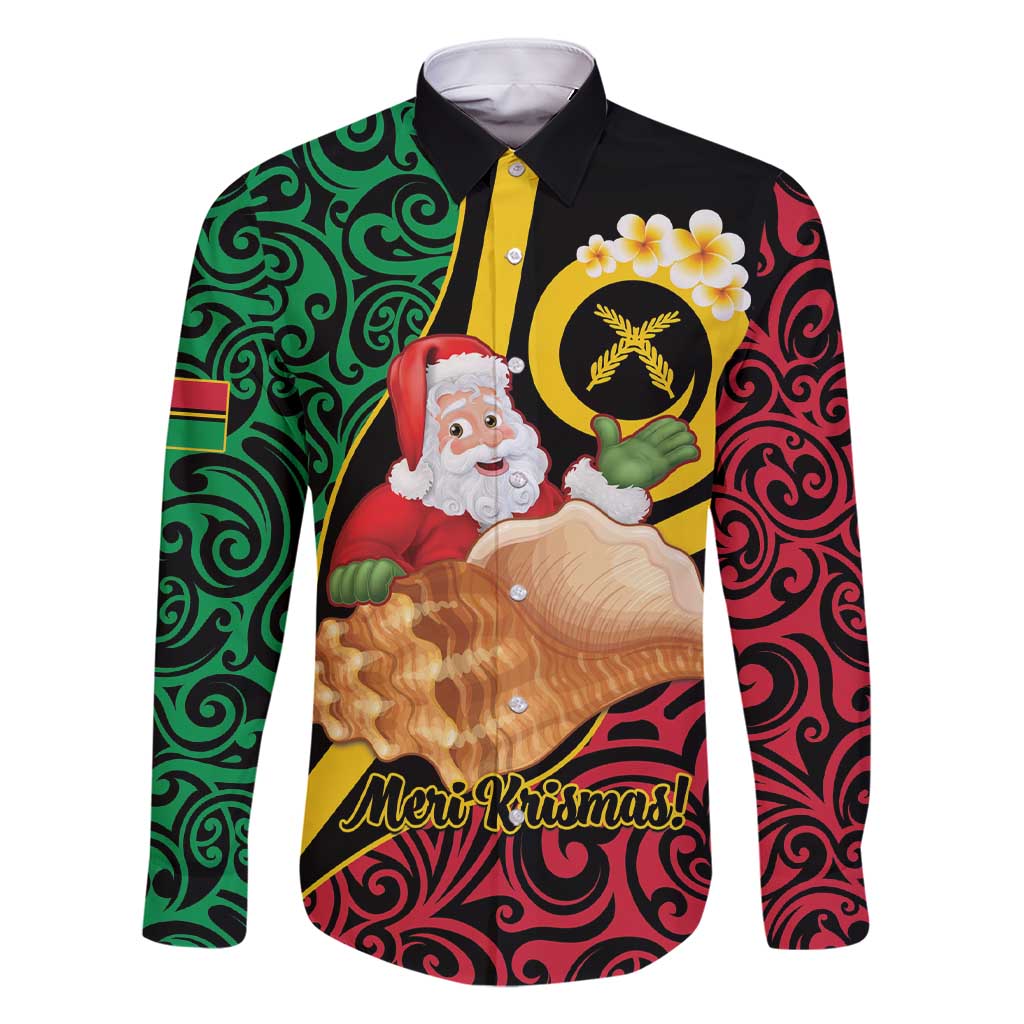 Vanuatu Christmas Family Matching Short Sleeve Bodycon Dress and Hawaiian Shirt Vanuatuan Conch Shell - Meri Krismas! LT14 Dad's Shirt - Long Sleeve Black - Polynesian Pride