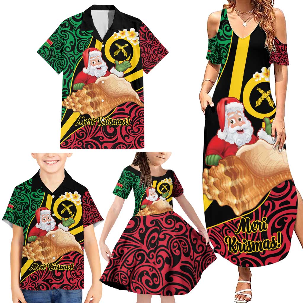 Vanuatu Christmas Family Matching Summer Maxi Dress and Hawaiian Shirt Vanuatuan Conch Shell - Meri Krismas! LT14 - Polynesian Pride