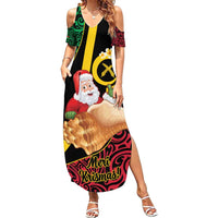 Vanuatu Christmas Family Matching Summer Maxi Dress and Hawaiian Shirt Vanuatuan Conch Shell - Meri Krismas! LT14 Mom's Dress Black - Polynesian Pride