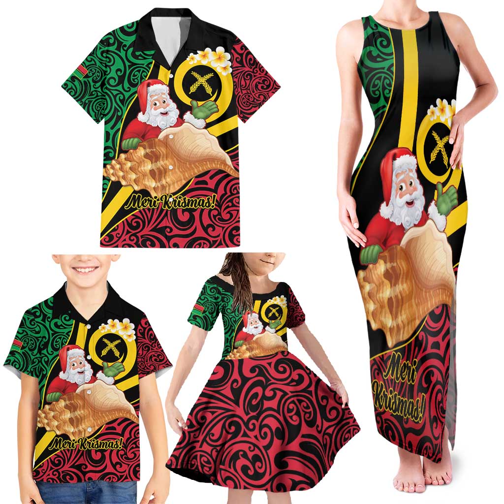 Vanuatu Christmas Family Matching Tank Maxi Dress and Hawaiian Shirt Vanuatuan Conch Shell - Meri Krismas! LT14 - Polynesian Pride