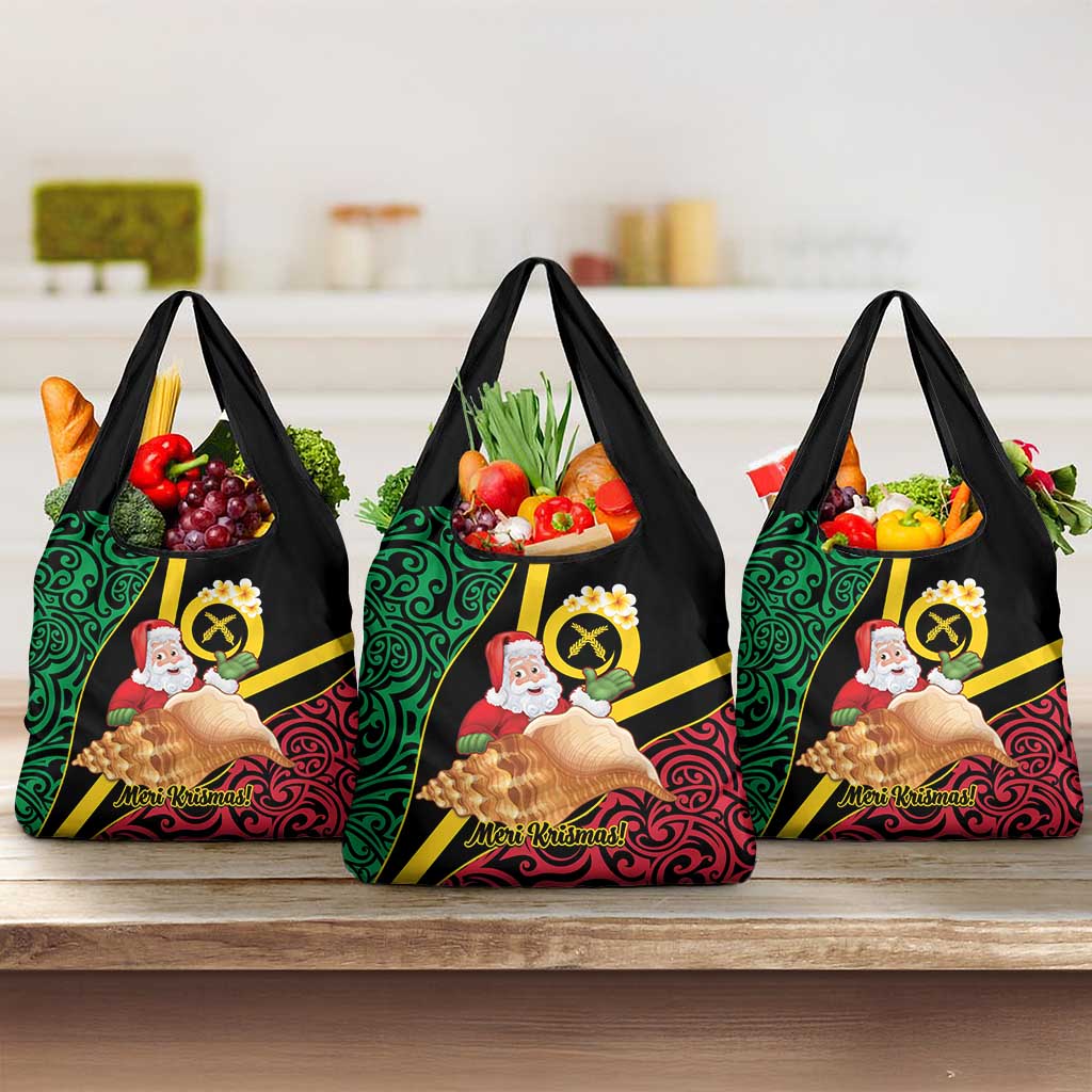 Vanuatu Christmas Grocery Bag Vanuatuan Conch Shell - Meri Krismas! LT14 3-pack One Size Black - Polynesian Pride