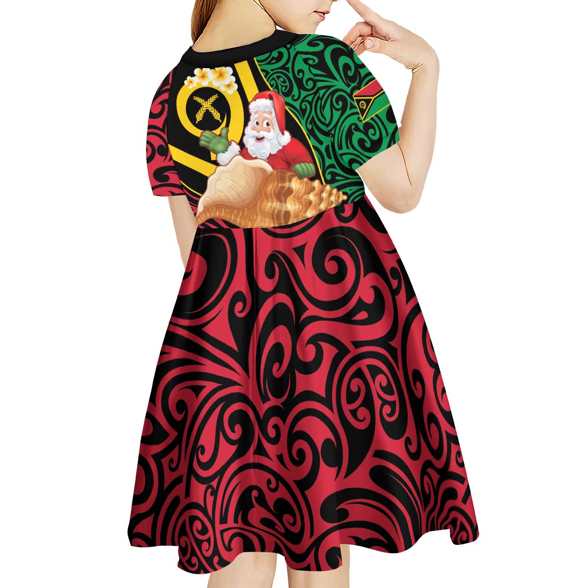 Vanuatu Christmas Kid Short Sleeve Dress Vanuatuan Conch Shell - Meri Krismas!