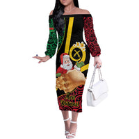 Vanuatu Christmas Off The Shoulder Long Sleeve Dress Vanuatuan Conch Shell - Meri Krismas! LT14 Women Black - Polynesian Pride