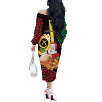 Vanuatu Christmas Off The Shoulder Long Sleeve Dress Vanuatuan Conch Shell - Meri Krismas! LT14 - Polynesian Pride