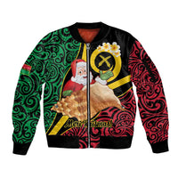 Vanuatu Christmas Sleeve Zip Bomber Jacket Vanuatuan Conch Shell - Meri Krismas! LT14 Unisex Black - Polynesian Pride