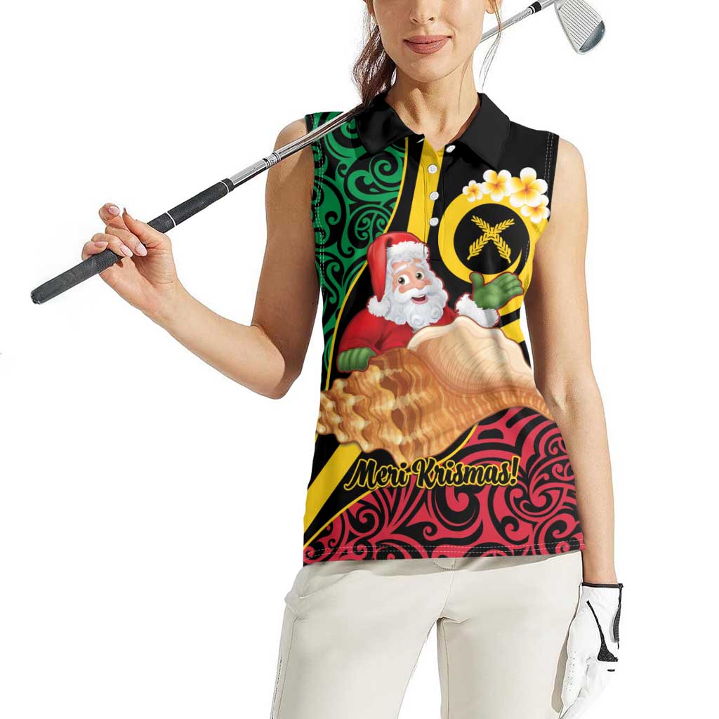 Vanuatu Christmas Women Sleeveless Polo Shirt Vanuatuan Conch Shell - Meri Krismas!