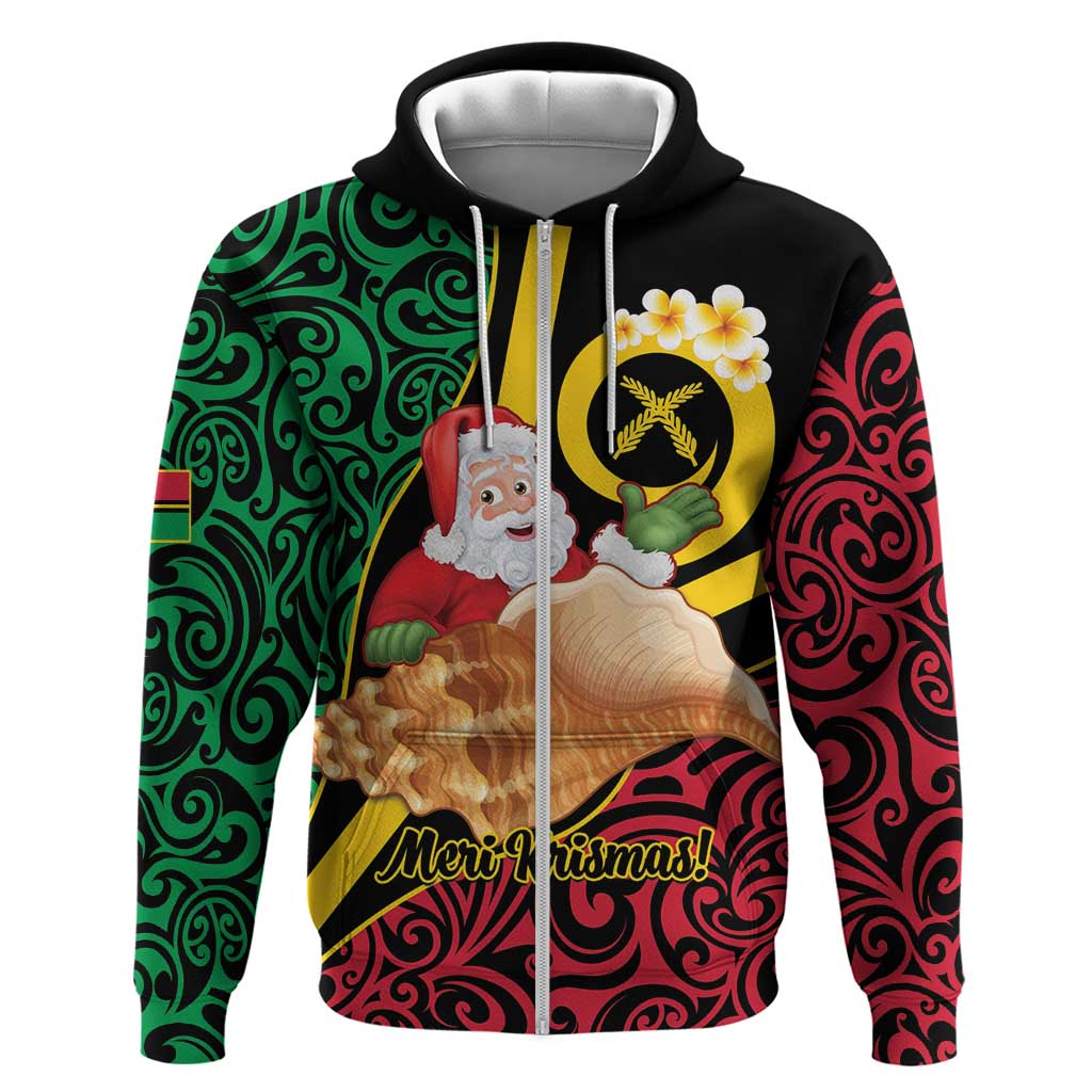 Vanuatu Christmas Zip Hoodie Vanuatuan Conch Shell - Meri Krismas! LT14 Zip Hoodie Black - Polynesian Pride