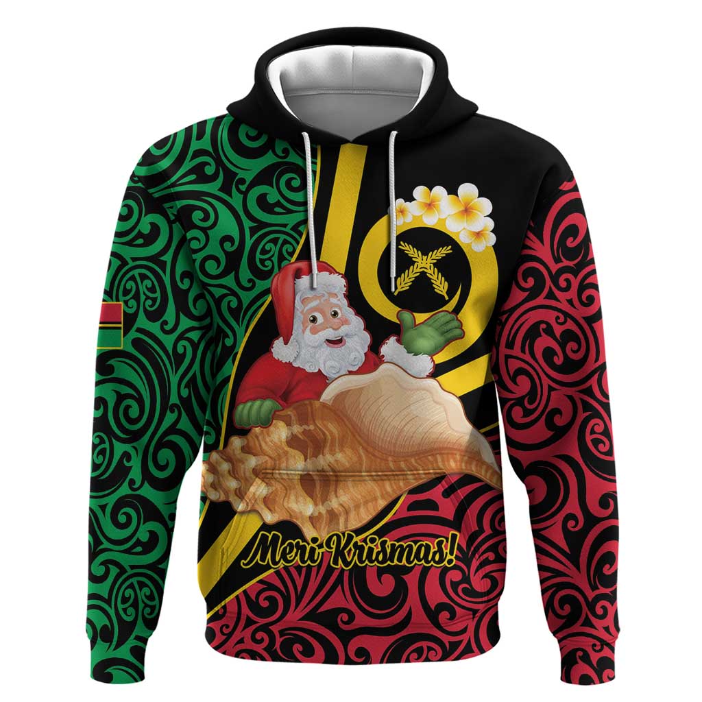Vanuatu Christmas Zip Hoodie Vanuatuan Conch Shell - Meri Krismas! LT14 Pullover Hoodie Black - Polynesian Pride