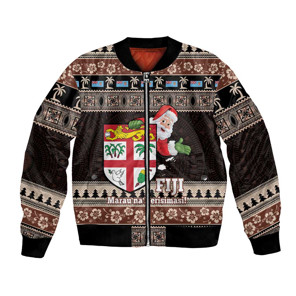 Fiji Christmas Bomber Jacket Fijian Masi Marau na Kerisimasi! - Brown LT14 Unisex Brown - Polynesian Pride