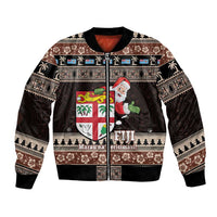 Fiji Christmas Bomber Jacket Fijian Masi Marau na Kerisimasi! - Brown LT14 Unisex Brown - Polynesian Pride